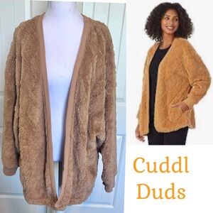 Cuddl Duds Soft Cozy Camel hue Teddy Cardigan Pockets Sz L/XL